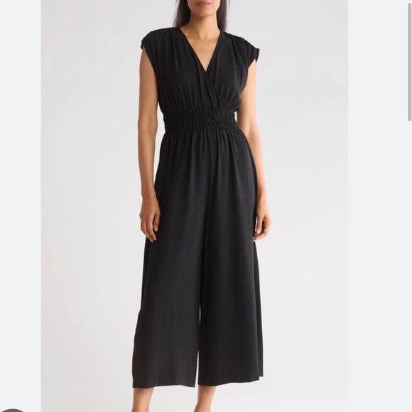 Calvin Klein Aerowash Smocked Waist Wide Leg Crepe Jumpsuit - Picture 2 of 11